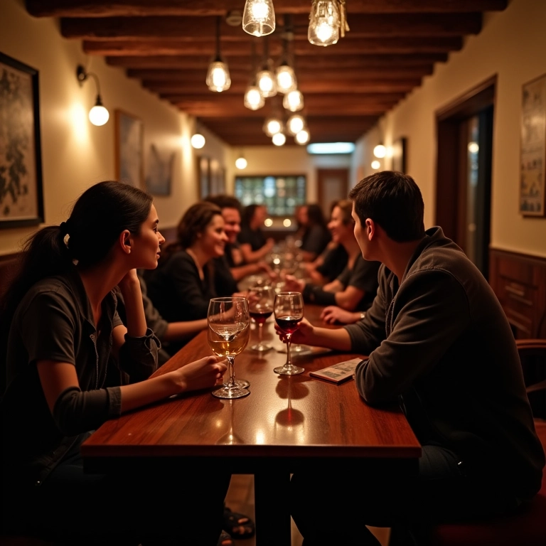 Amigas relaxando em bar de vinho em Lastarria.