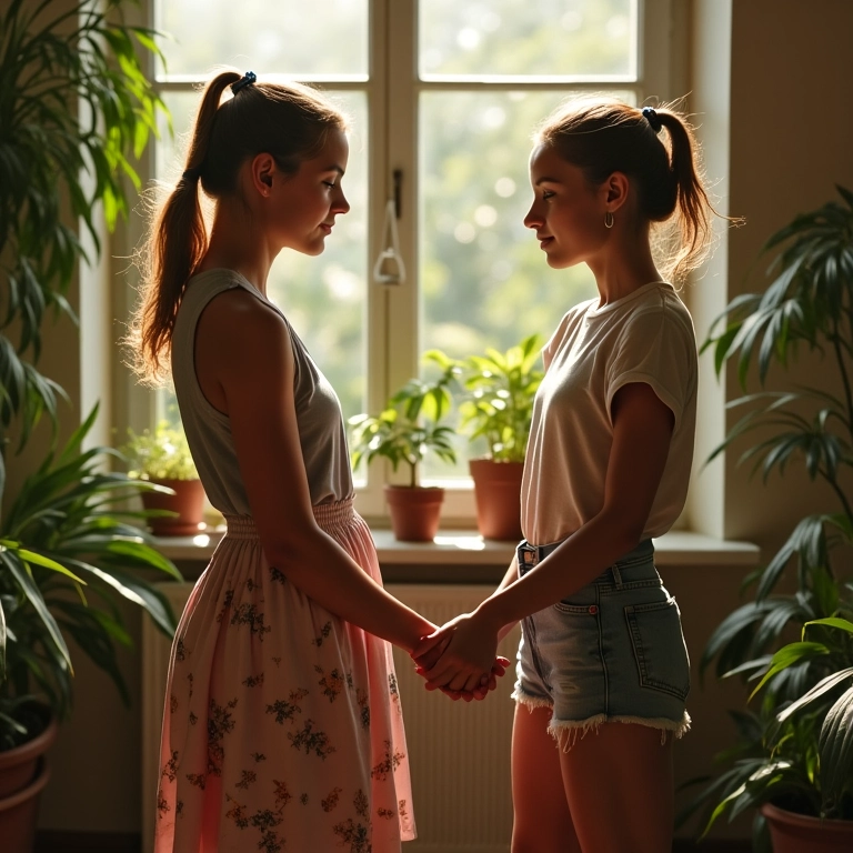 Amigas trocando roupas em casa, renovando o guarda-roupa de forma sustentável.