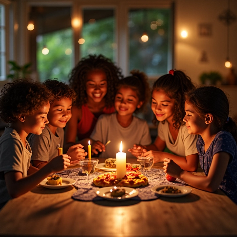 Amigos brasileiros diversos celebrando o Dia do Judeu com presentes artesanais.