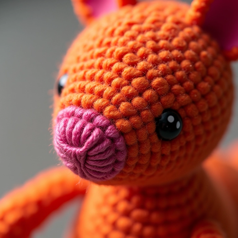 Amigurumi feito com algodão mercerizado, destacando o brilho e a definição dos pontos.
