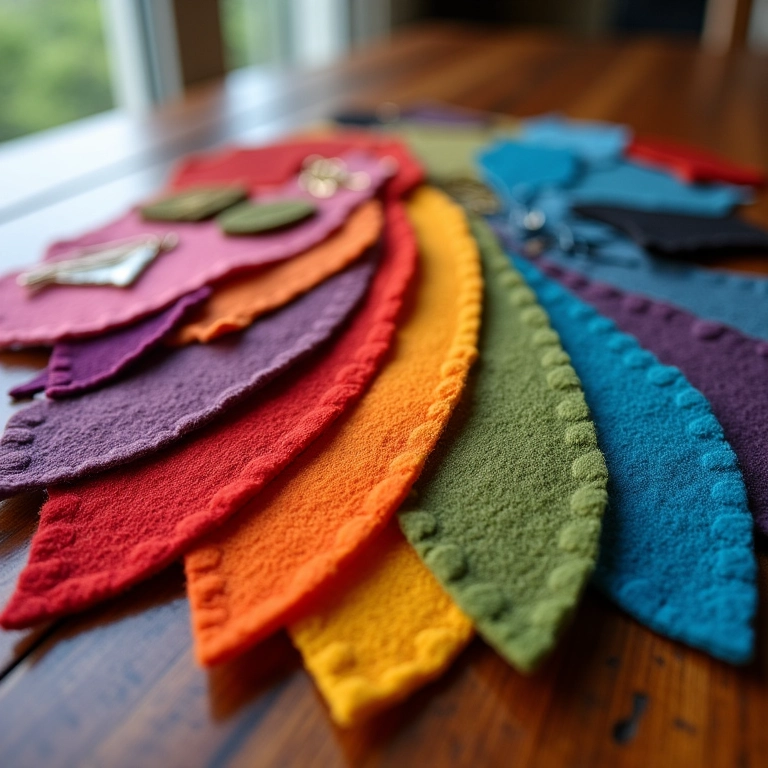 Amostras de feltro colorido para lembrancinhas de formatura.