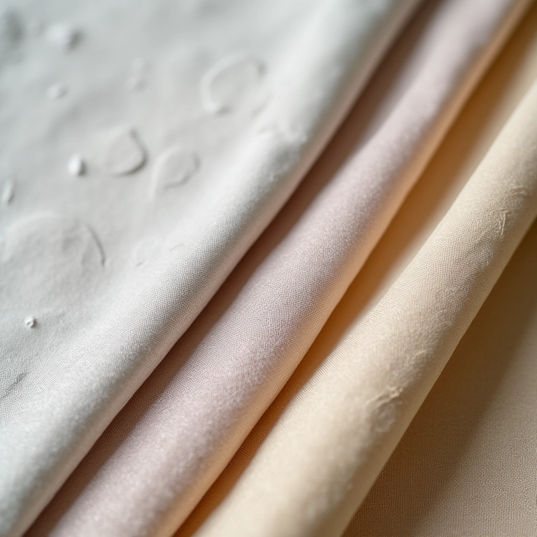 Amostras de tecidos para cartonagem, incluindo algodão, linho e seda.