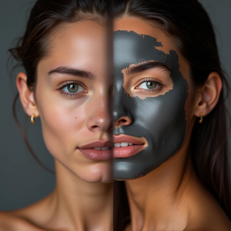 Antes e depois do uso da máscara de argila preta.