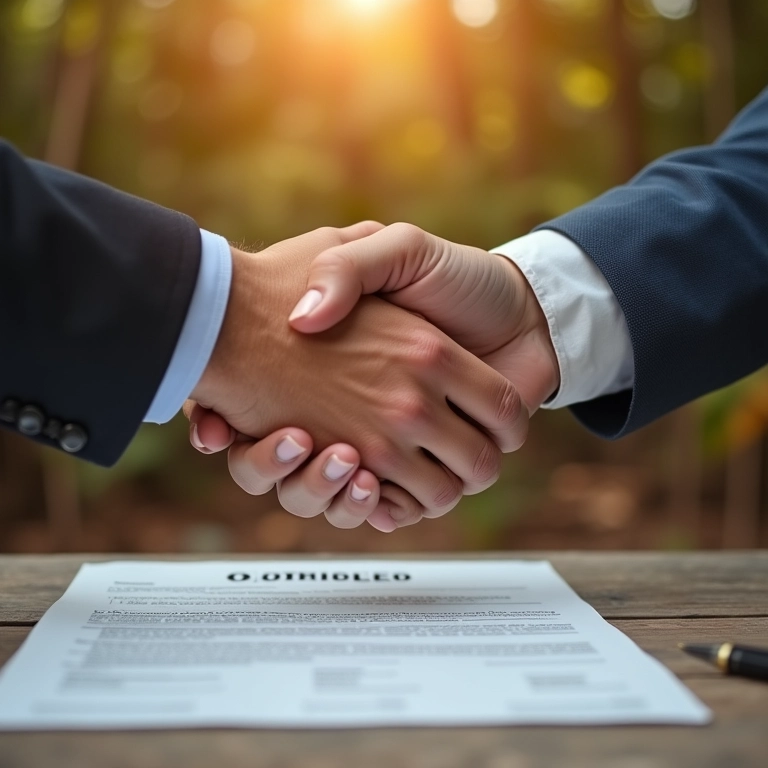 Aperto de mão selando acordo de guarda compartilhada.