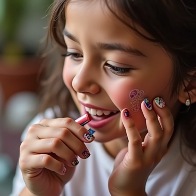 Aplicação de adesivos de unhas com temas carnavalescos.