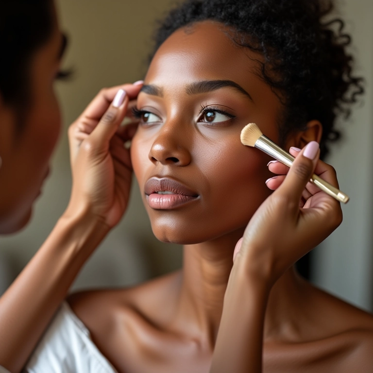 Aplicação de base oil-free no rosto de uma mulher.