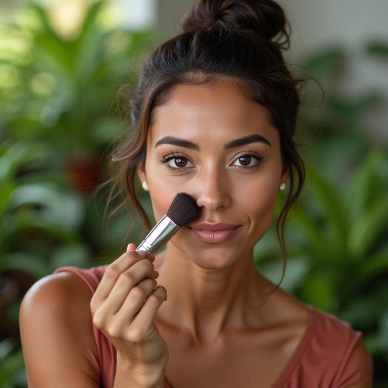 Aplicação de base para uniformizar o tom da pele com melasma.