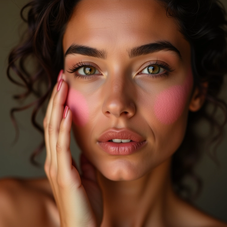 Aplicação de blush, iluminador e contorno para realçar a beleza natural.