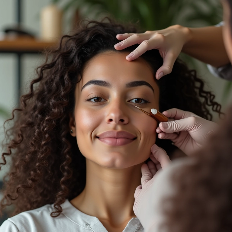 Aplicação de botox capilar em salão de beleza com decoração brasileira.