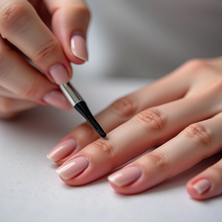 Aplicação de camadas finas de gel nas unhas com pincel.