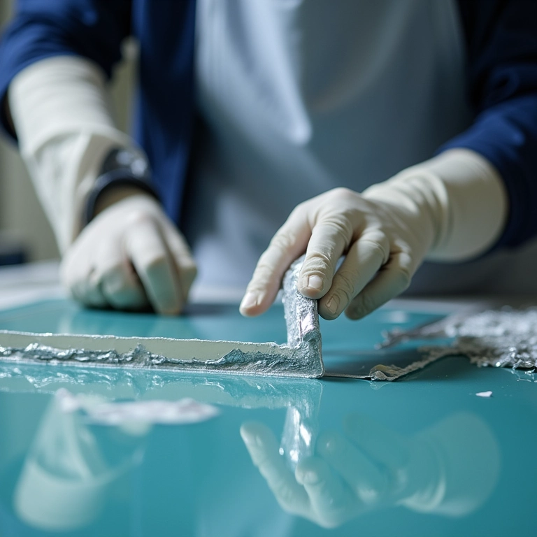 Aplicação de camadas finas de resina epóxi.