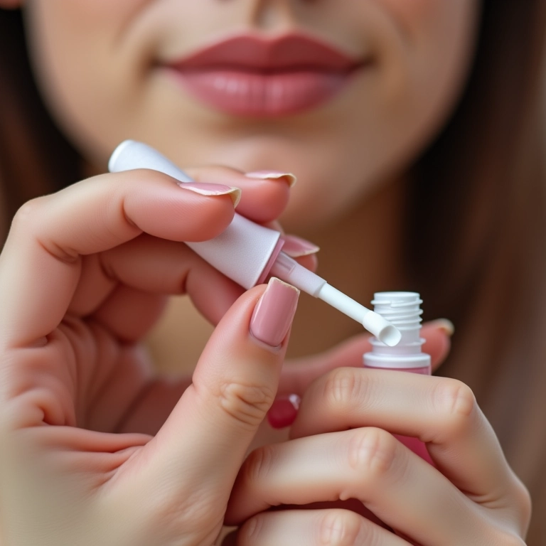 Aplicação de esmalte com pincel anatômico.