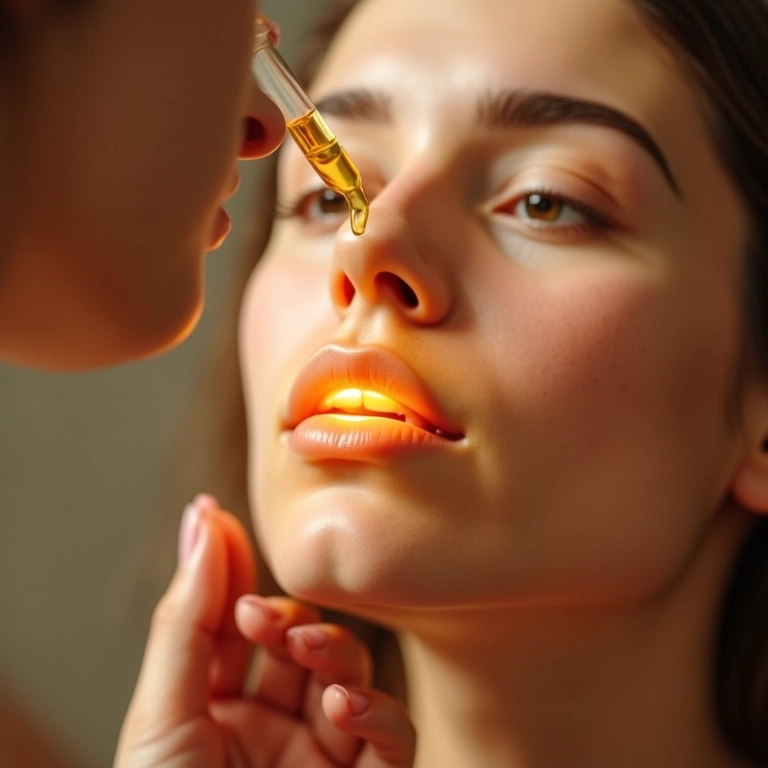 Aplicação de óleo facial acessível para nutrição.