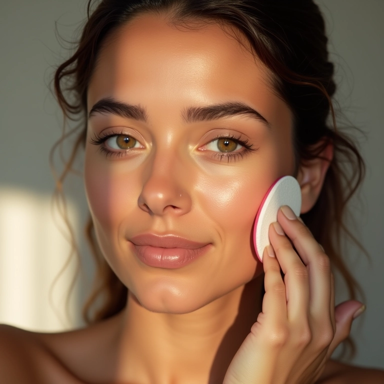 Aplicação de pó compacto com cor para uniformizar a pele.