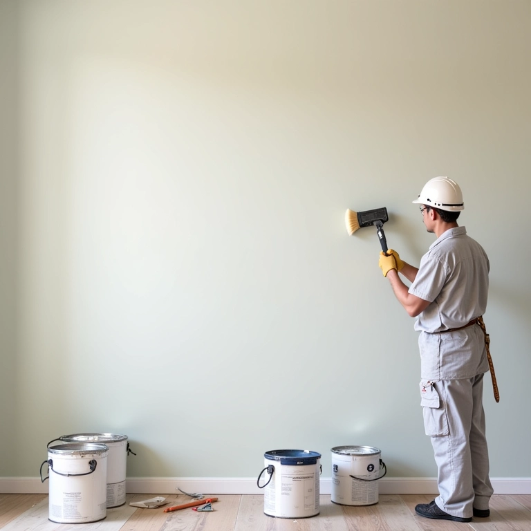 Aplicação de primer Sherwin-Williams em parede durante reforma.