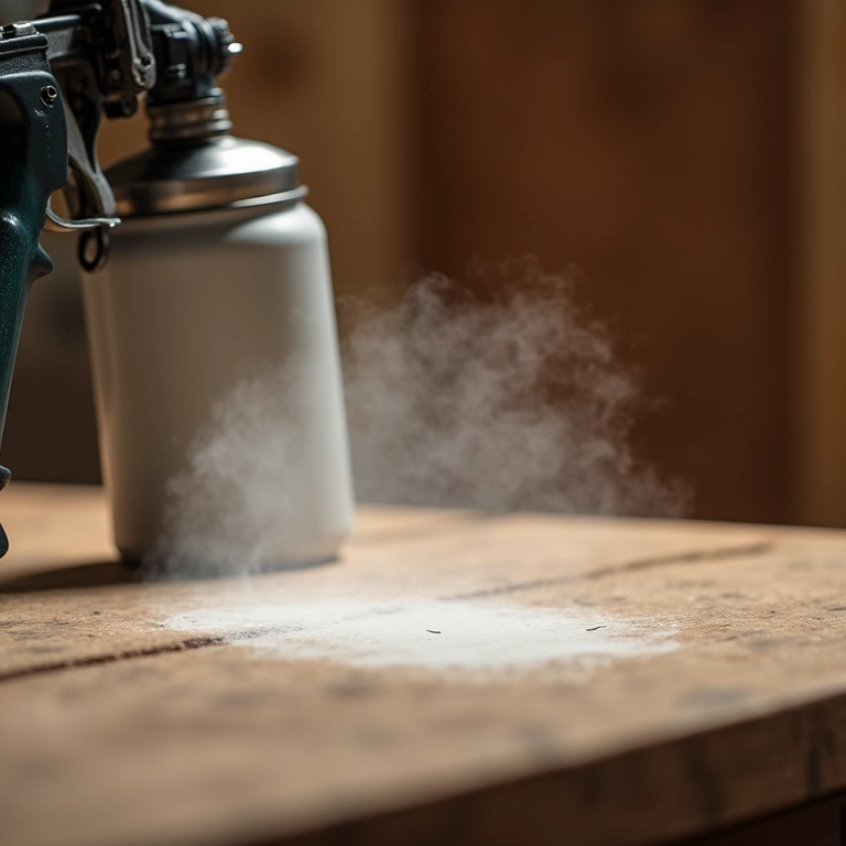Aplicação de primer universal em madeira com pistola de spray.