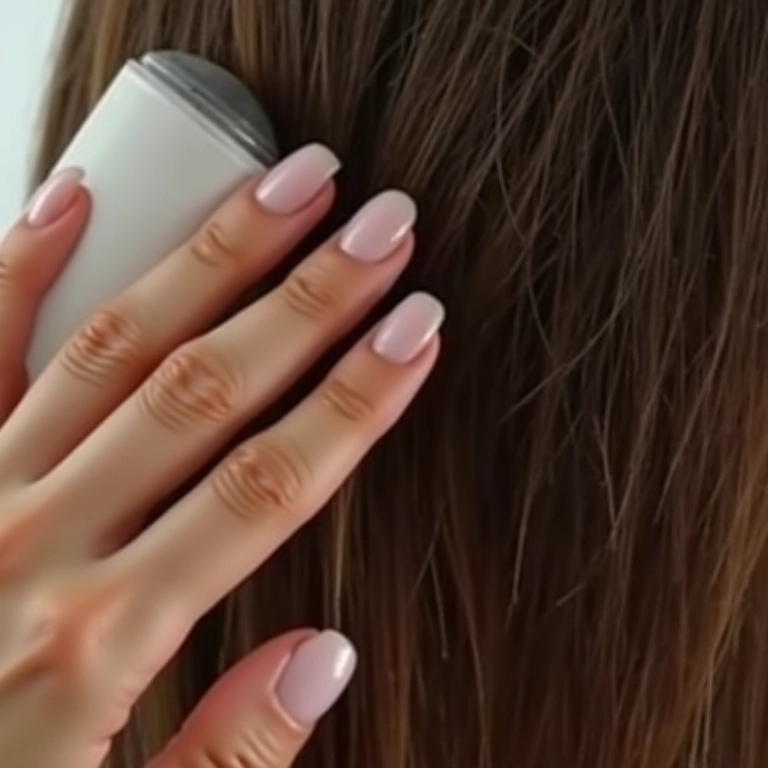 Aplicação de sérum anti-frizz em cabelo seco para controlar o frizz e dar brilho.