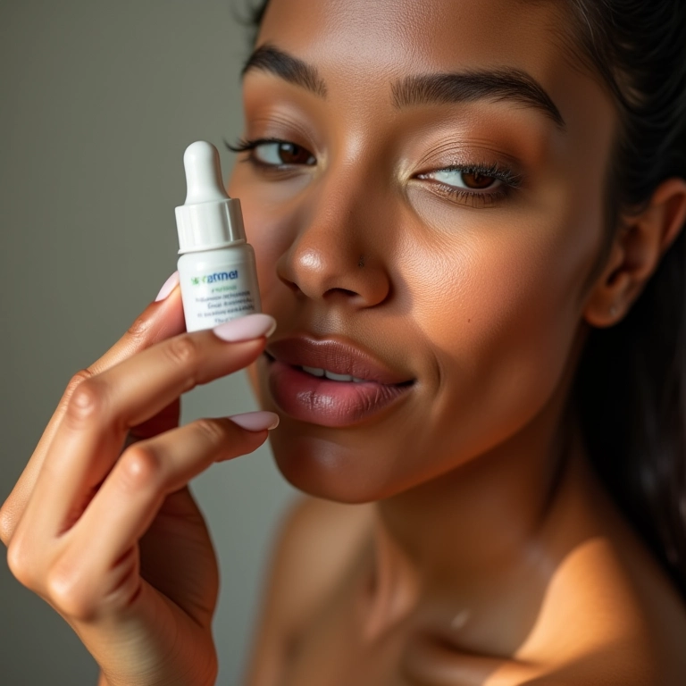 Aplicação de sérum de retinol no rosto.