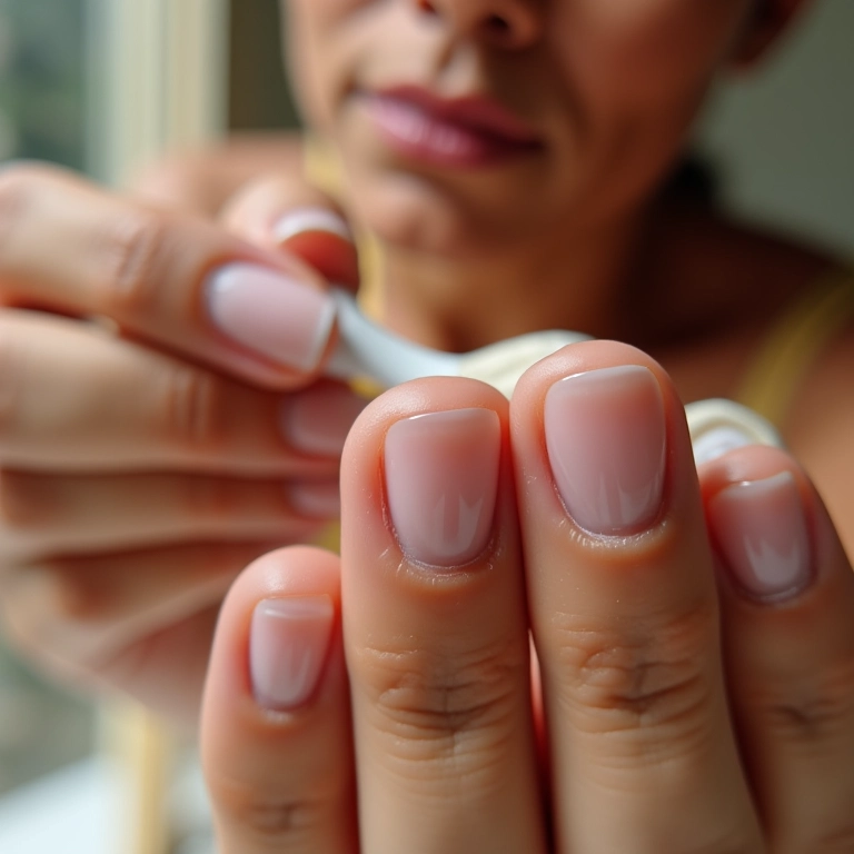 Aplicação de tratamento para fortalecer as unhas.