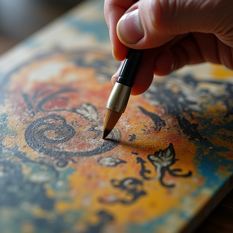 Aplicação de verniz fosco em peça de arte Bauernmalerei.