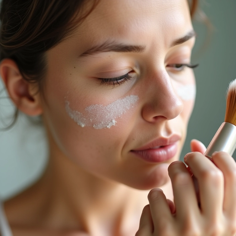 Aplicação suave de pó translúcido em pele seca para evitar ressecamento.