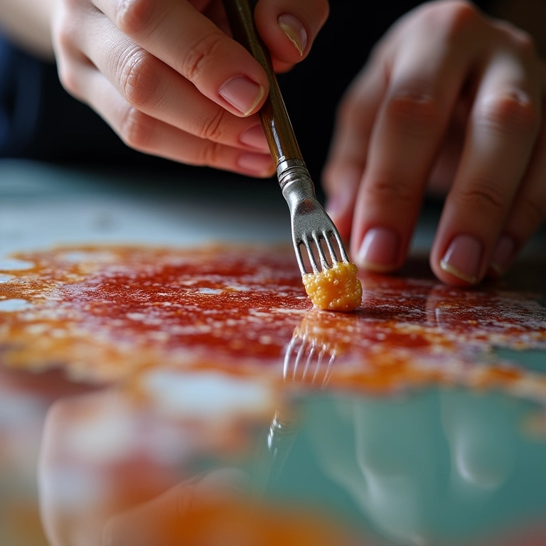 Aplicando nova camada de resina sobre superfície grudenta.
