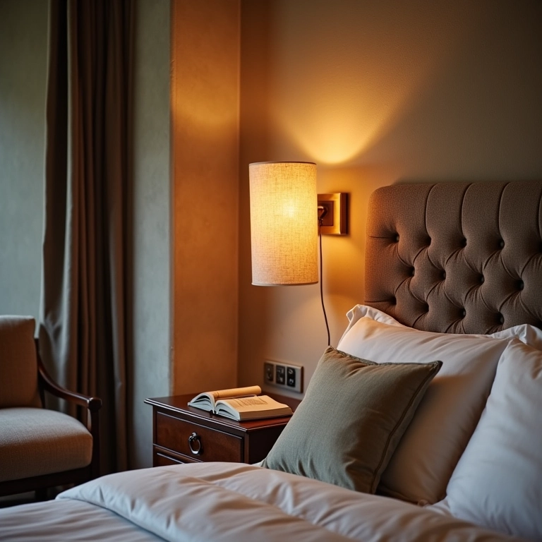 Arandelas sofisticadas iluminando um quarto de casal elegante.