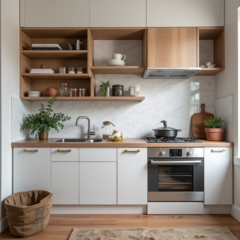 Armários planejados otimizando cada centímetro da cozinha americana.