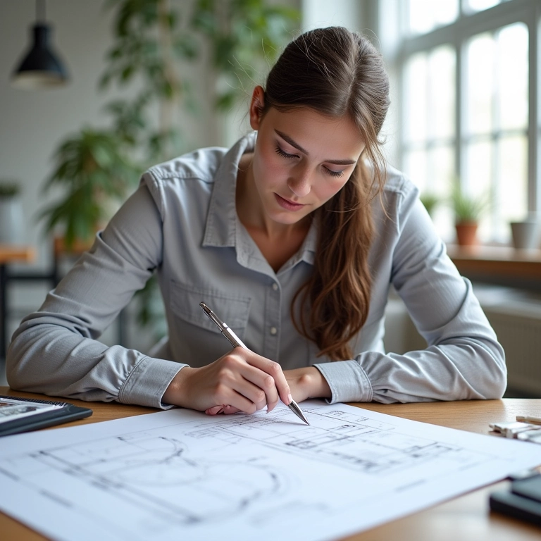 Arquiteta de Escorpião trabalhando em um projeto com foco e determinação.