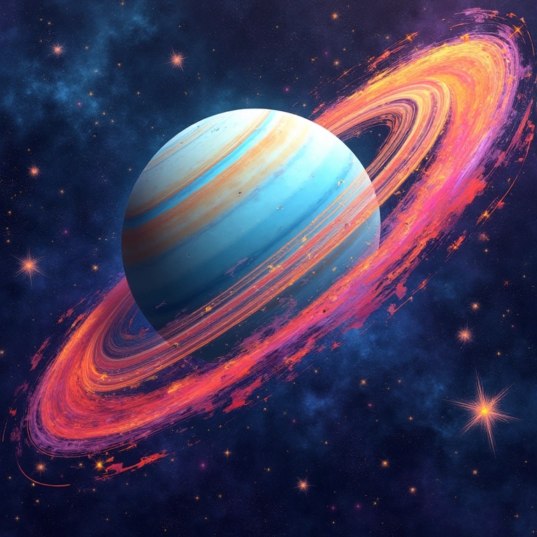 Arte abstrata representando Urano, o planeta regente de Aquário.