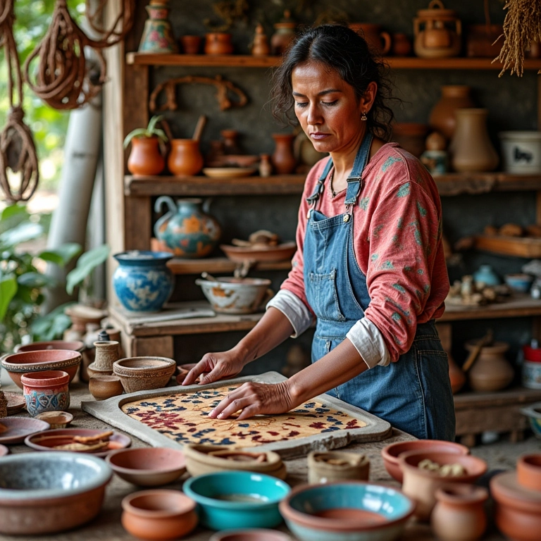 Artesã brasileira organizando painel temático e organizado no Pinterest com seus produtos artesanais.