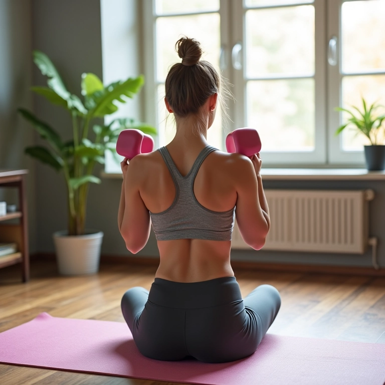 Artesã fazendo exercícios físicos para fortalecer o corpo.