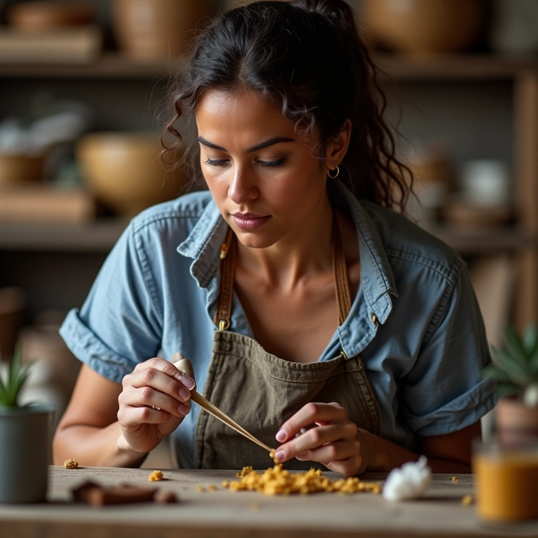 Artesã focada em uma única tarefa, evitando multitarefas.