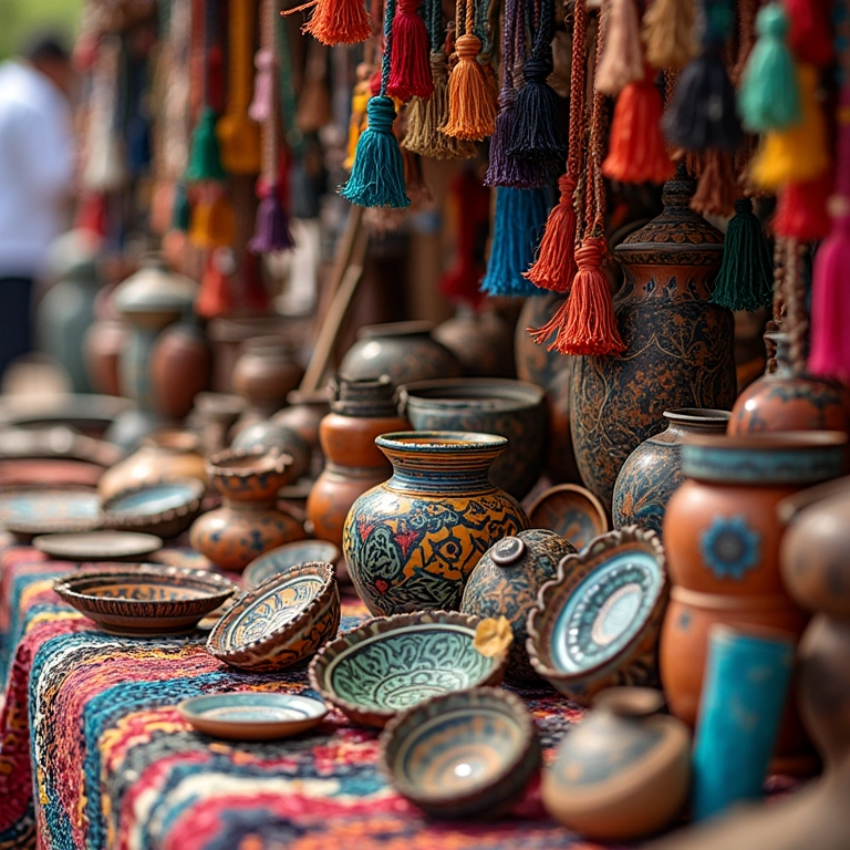 Artesanato colorido de Pernambuco em um mercado local.