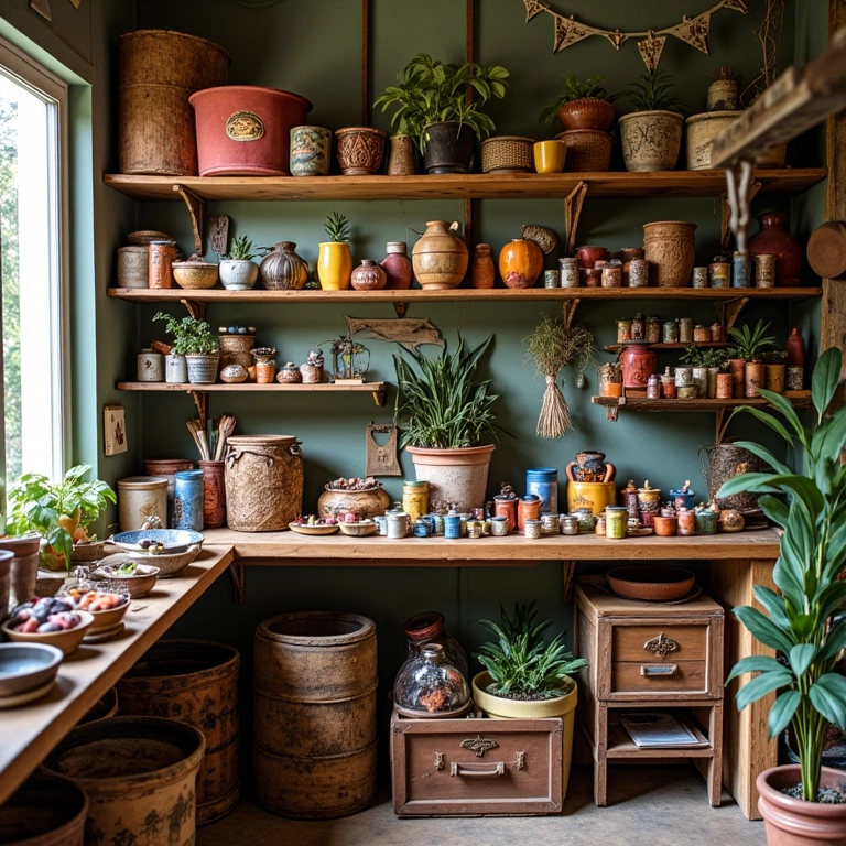 Artesão criando arte vibrante com cápsulas de café recicladas em um ateliê aconchegante.