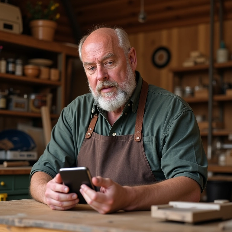 Artesão divulgando peças de madeira no Instagram.