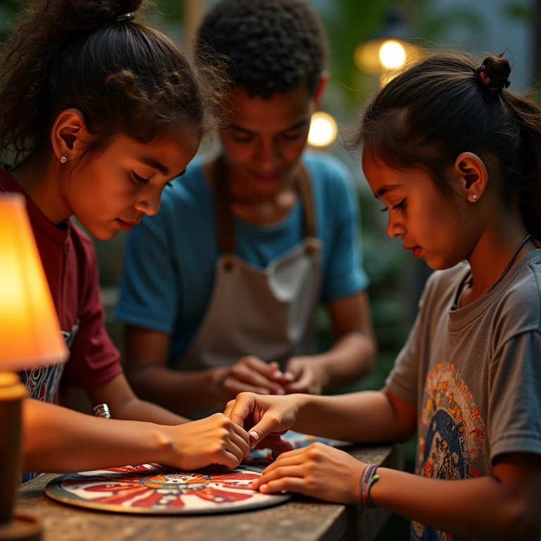 Artesãos brasileiros criando presentes personalizados para o Dia do Rock, com camisetas, discos de vinil e luminárias.