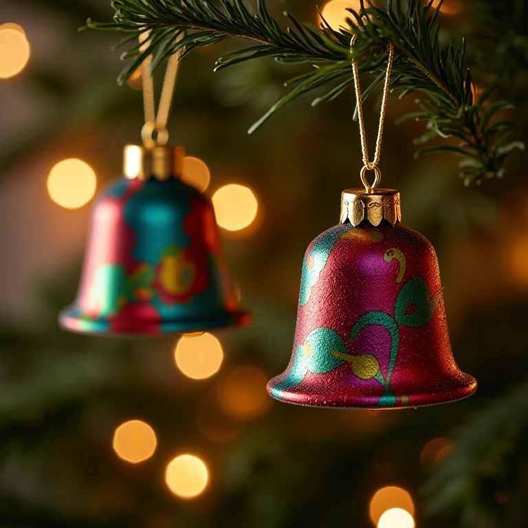 Árvore de Natal decorada com enfeites feitos de cápsulas de café recicladas.