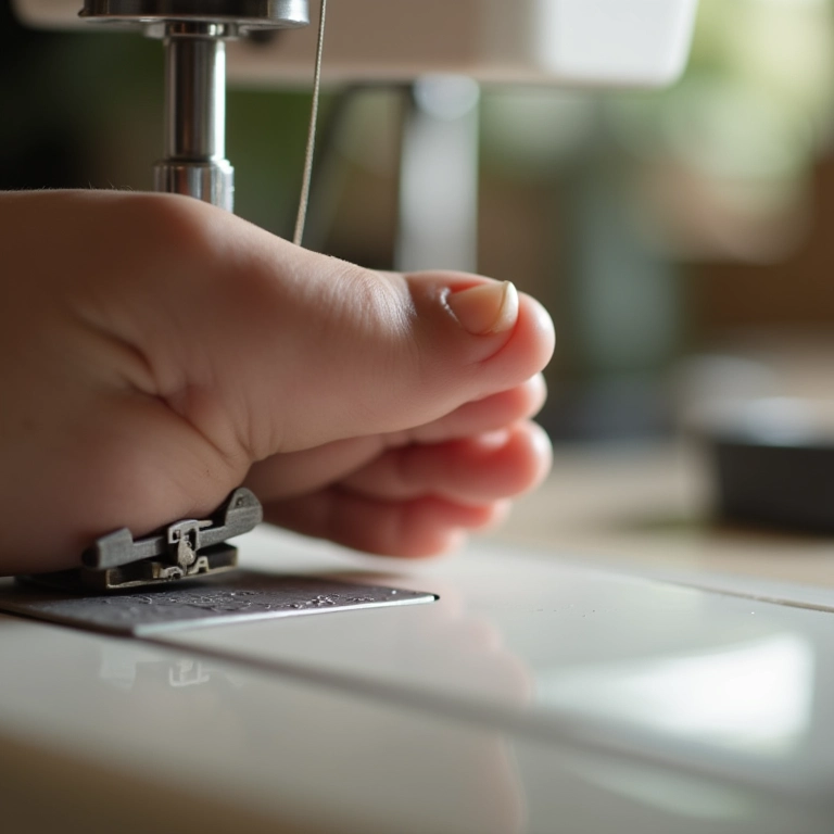 Atenção ao pedal da máquina de costura: controle a velocidade.