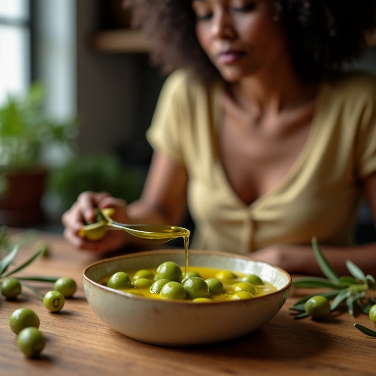 Azeite de oliva extra virgem para nutrição capilar.