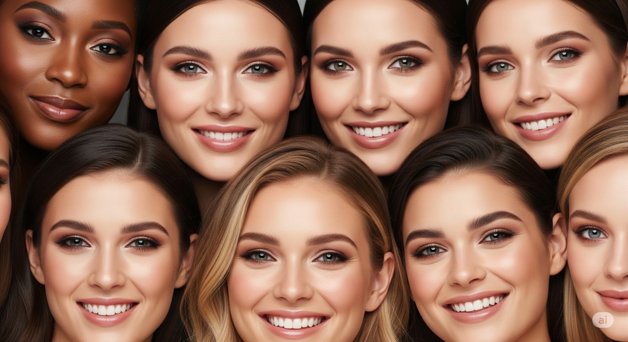 Mulheres sorrindo com maquiagem impecável, demonstrando a durabilidade do fixador.