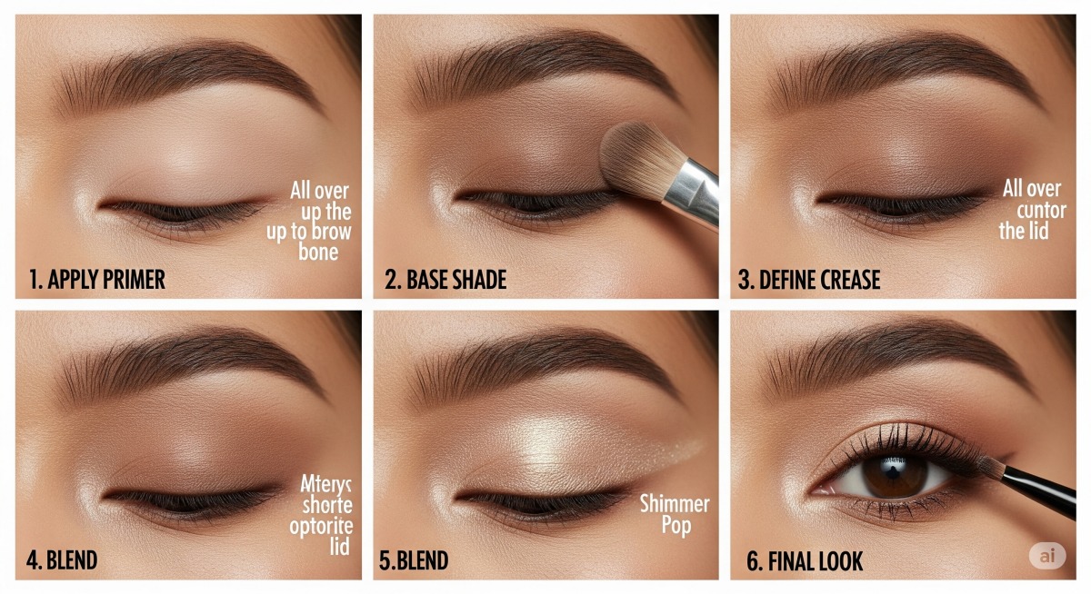 Guia visual passo a passo demonstrando uma aplicação simples de sombra neutra para iniciantes.