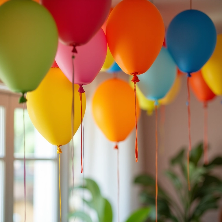 Balões de papel coloridos decorando o teto para a Festa Junina.
