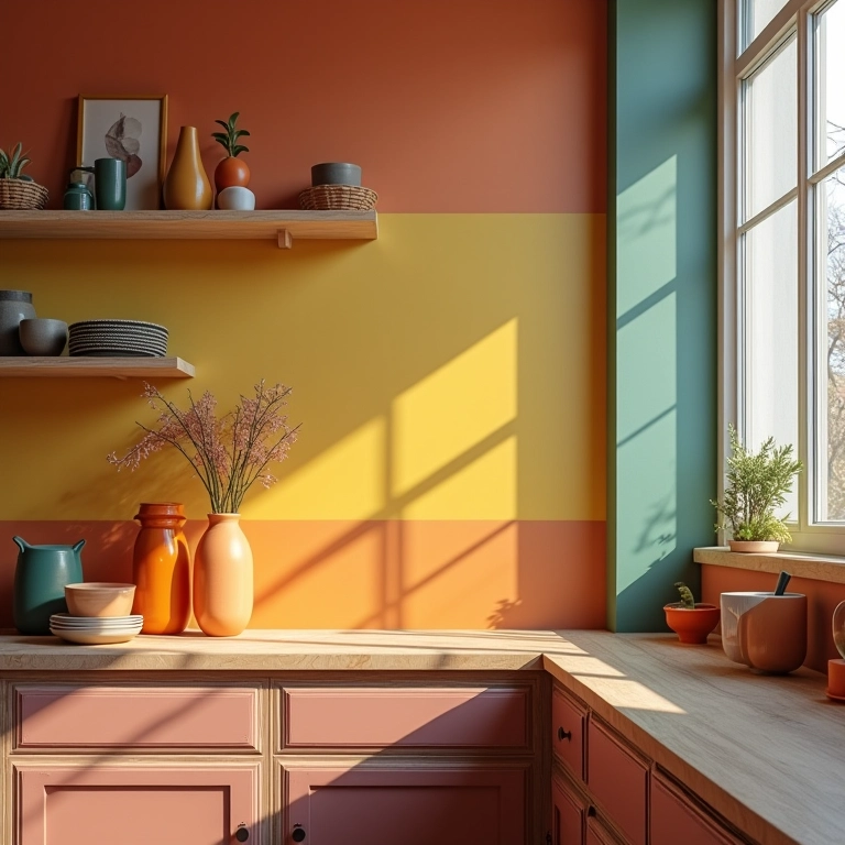Bancada de madeira e cores: combinação visual.