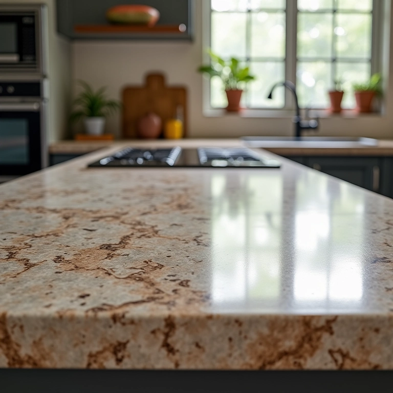 Bancada de resina epóxi após anos de uso, mantendo sua durabilidade e beleza.