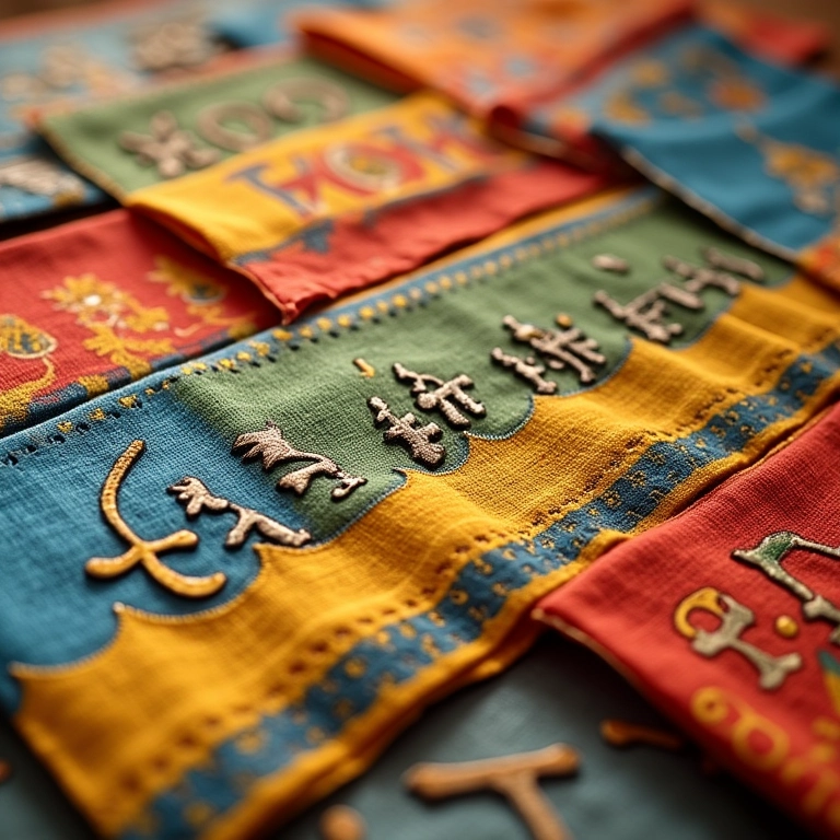 Bandeirinhas de São João coloridas com texturas únicas e mensagens personalizadas.