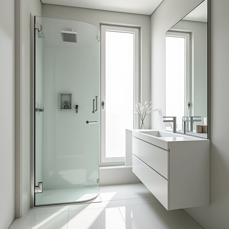 Banheiro pequeno com box de vidro para um toque moderno e elegante.