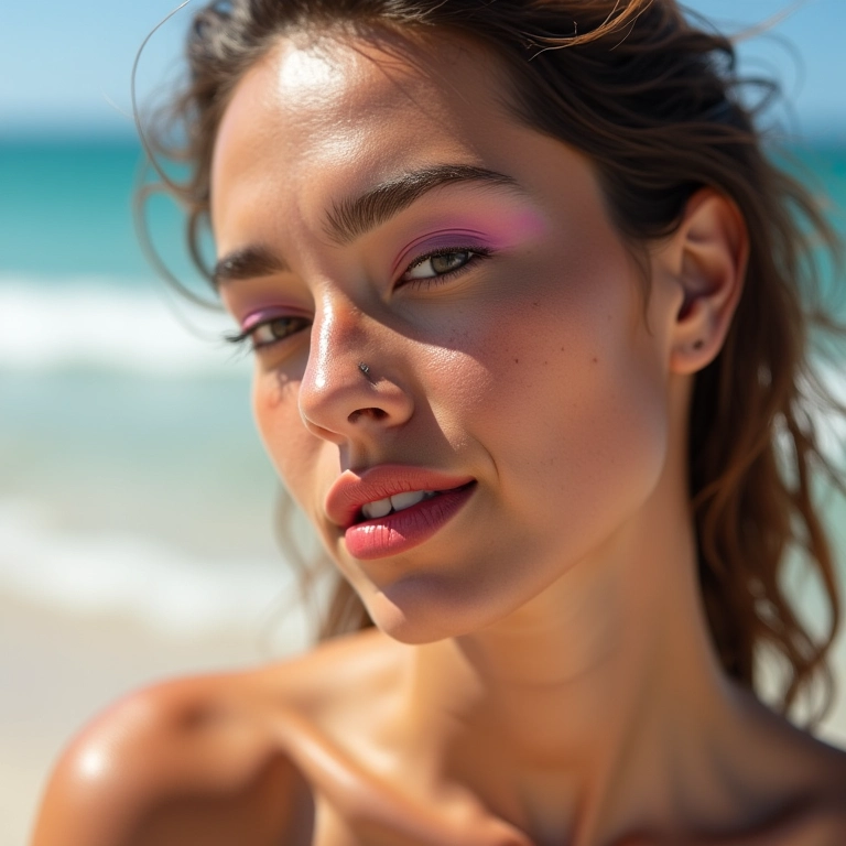 Batom com FPS ou lip tint para proteger e colorir os lábios na praia.