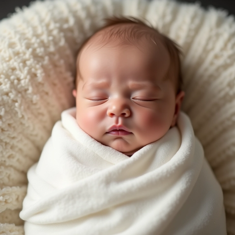 Bebê enrolado em manta, técnica de swaddling.