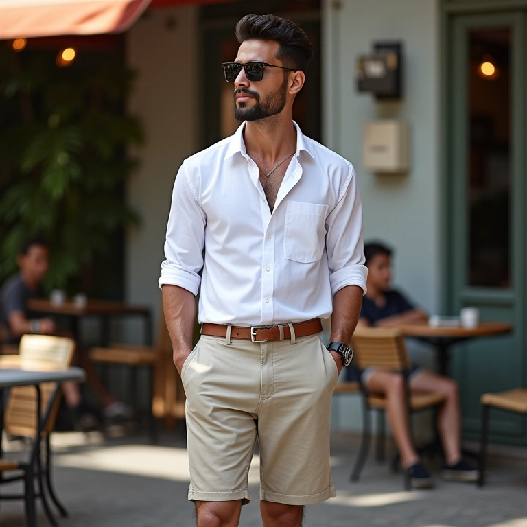 Bermuda de alfaiataria com camisa branca em look casual.